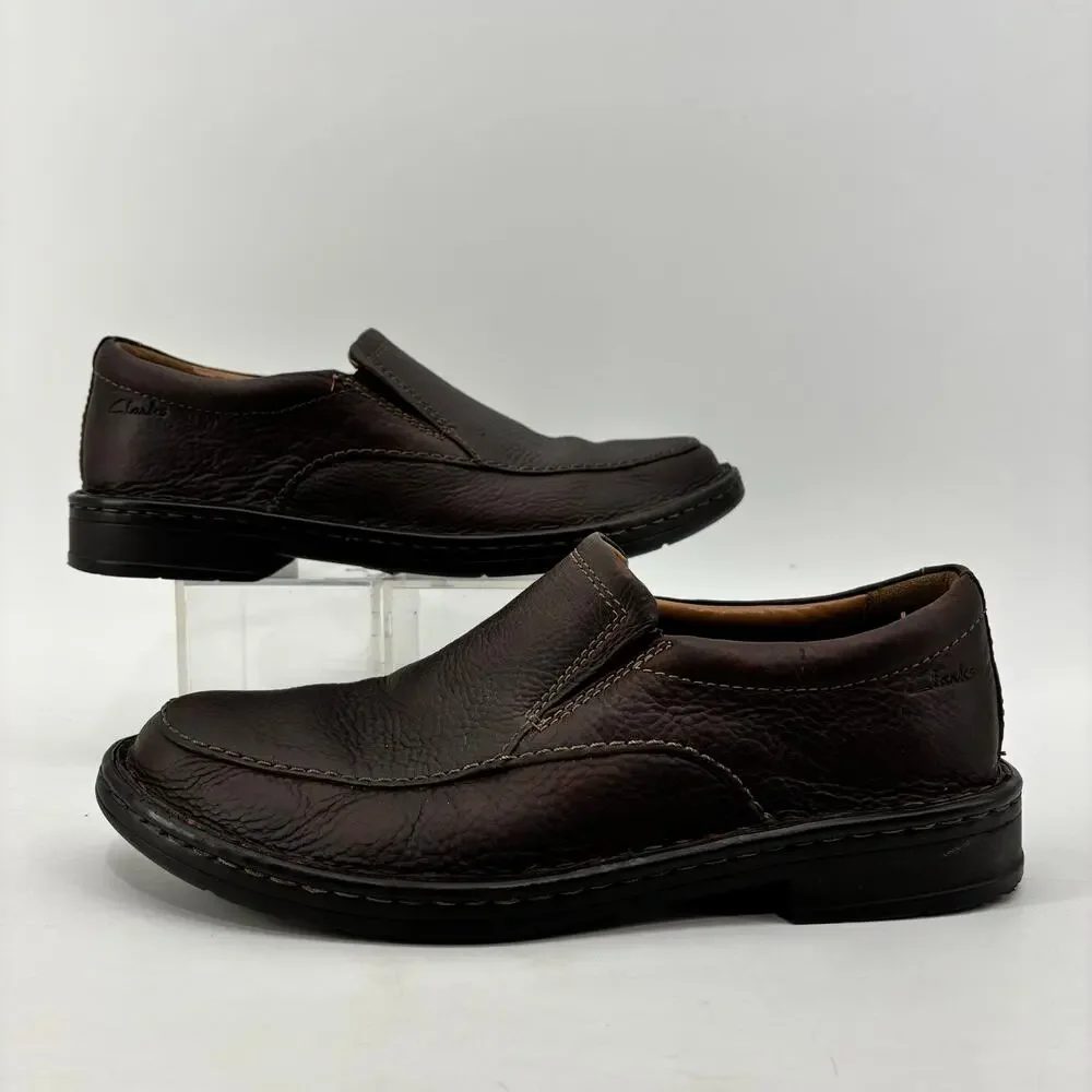 Clarks Mens Size 7 Brown Loafers Slip On Leather Ortholite Casual